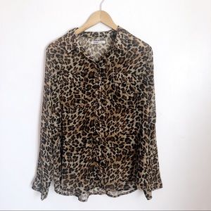 Cheetah Print Button Front Sheer Blouse Old Navy